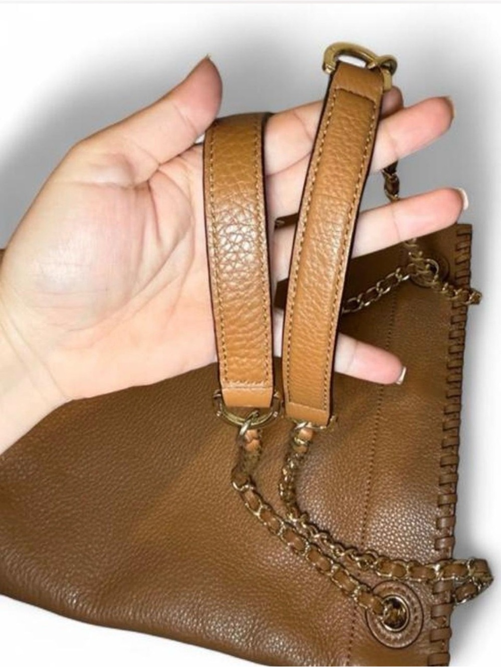 Tory Burch Marion Pebbled Leather Shoulder Bag Caramel colorway, pebbled leather - Picture 7 of 8